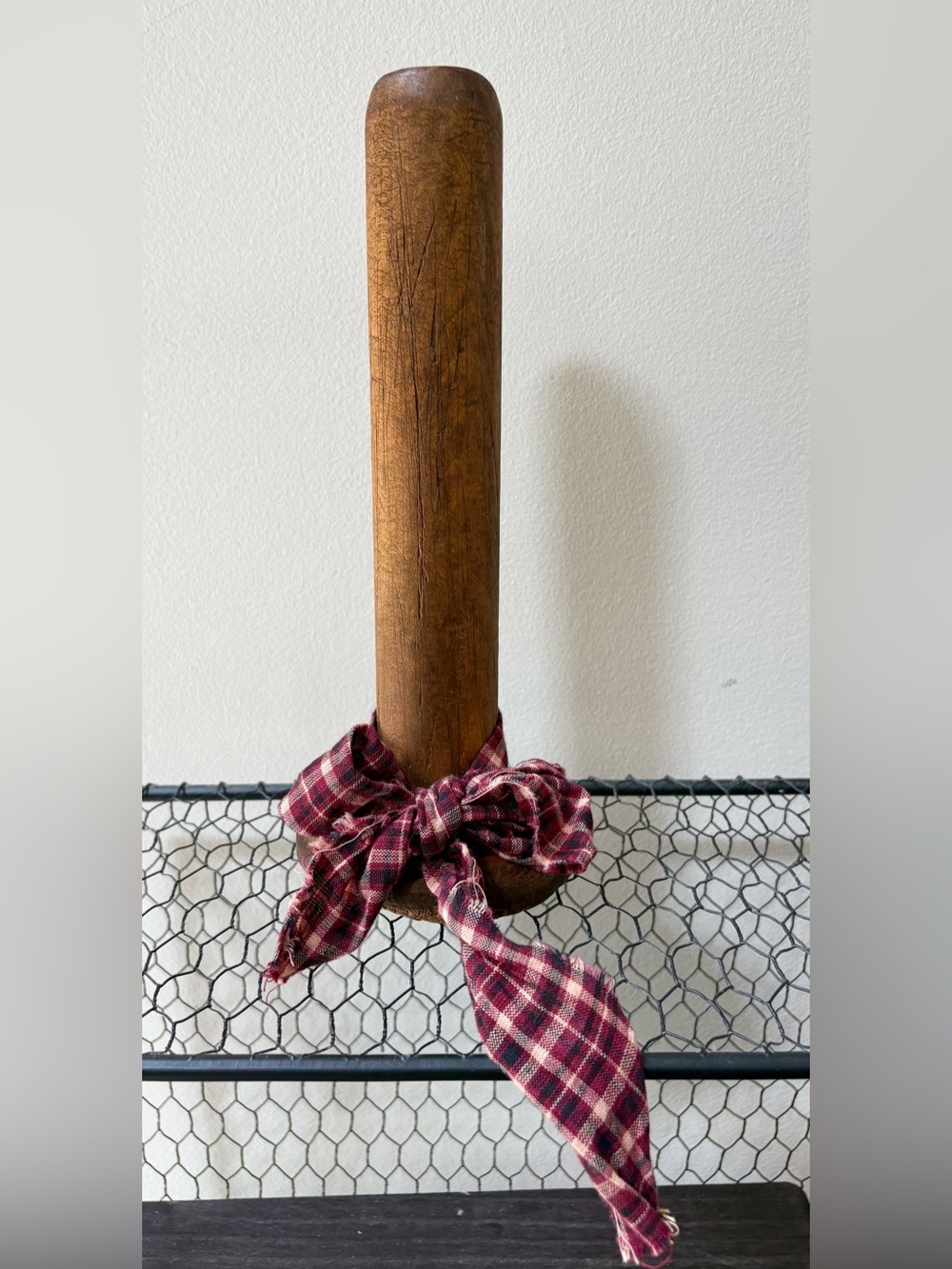 Antique Vintage Textile Wood Spool w/ Metal End 10” Height Used as Candlestick